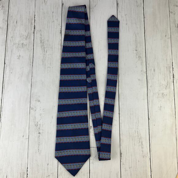 VTG Givenchy Monsieur Blue Link Striped Silk Necktie Tie Business Office - Picture 8 of 11